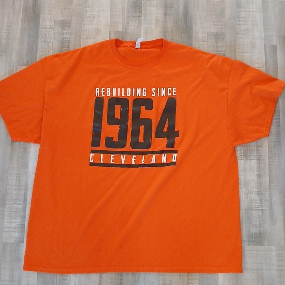 Cleveland Browns T-shirt Rebuilding Since 1964 4XL Jerzees Orange NFL Football - Picture 2 of 7